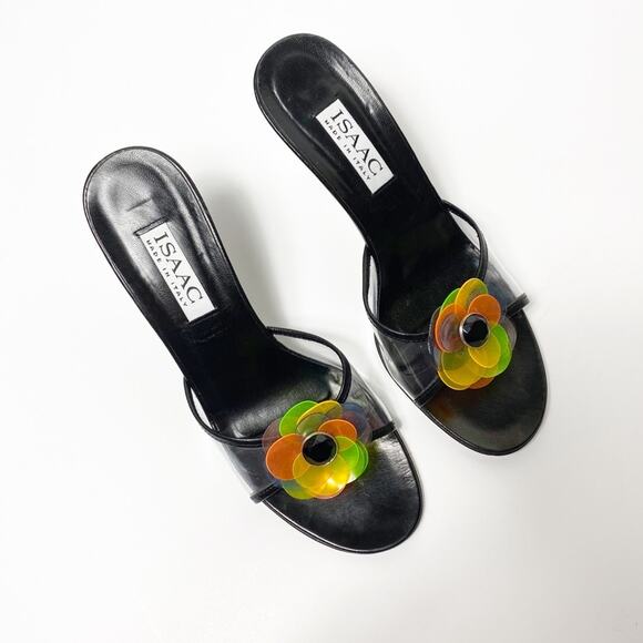 ISAAC Made in Italy Flower Black Heels SIZE 8.5 - Picture 8 of 8